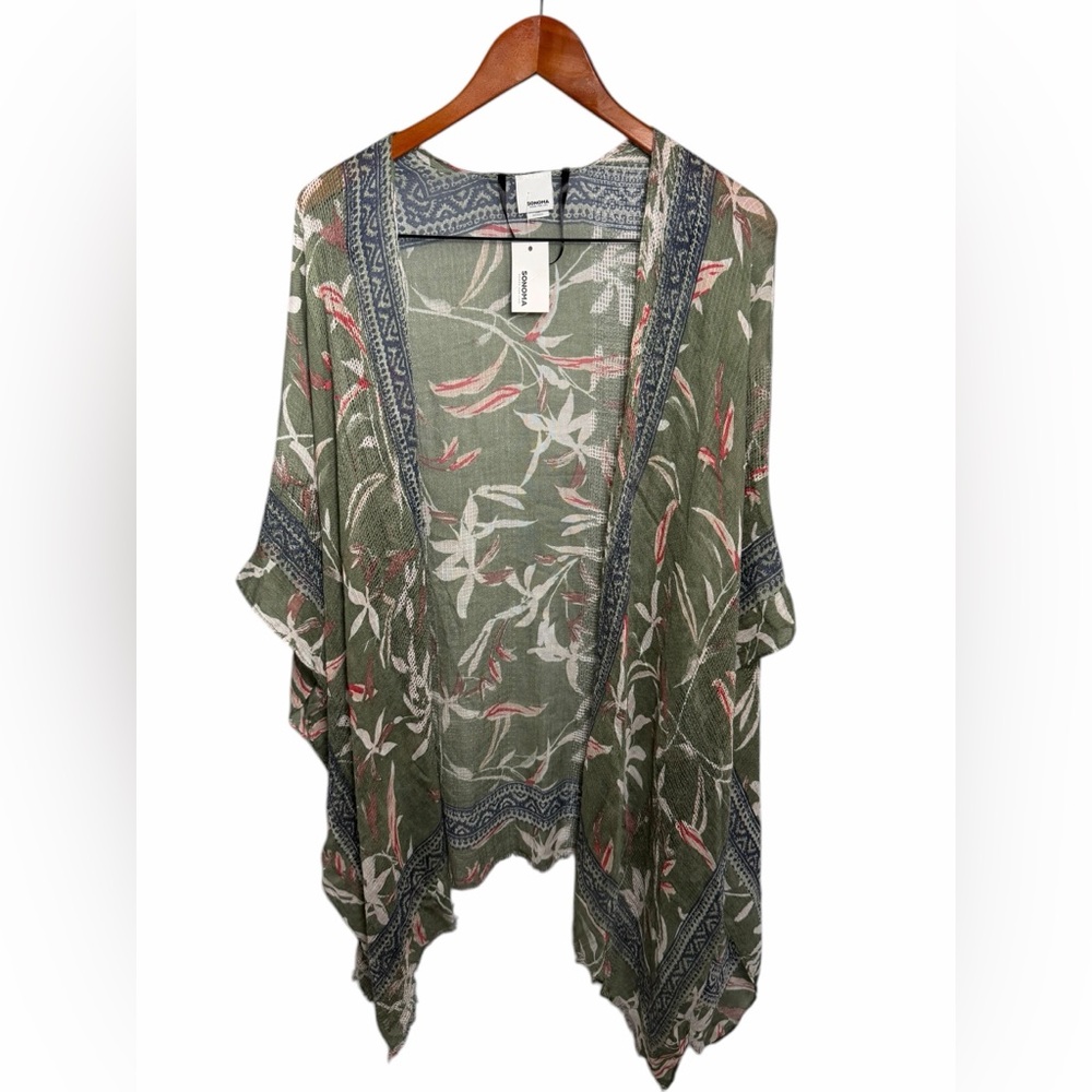 Sonoma Olive Green Floral Kimono Cardigan One Size